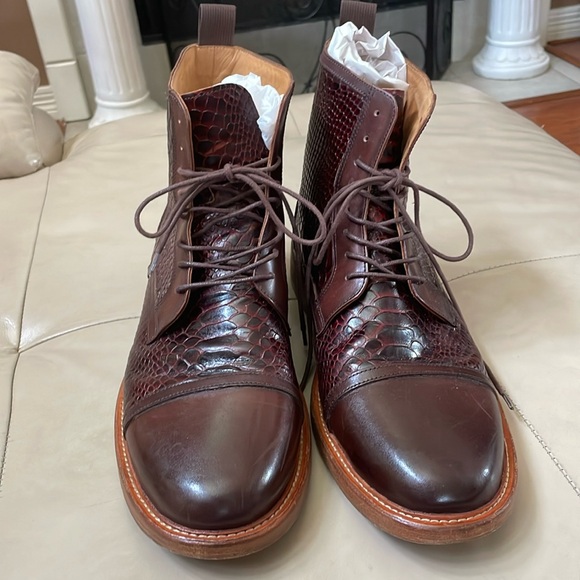 Marc Nolan Brown Lincoln Leather Croc Texture Trim Cap Toe Shoes, Size 15 - Picture 1 of 10